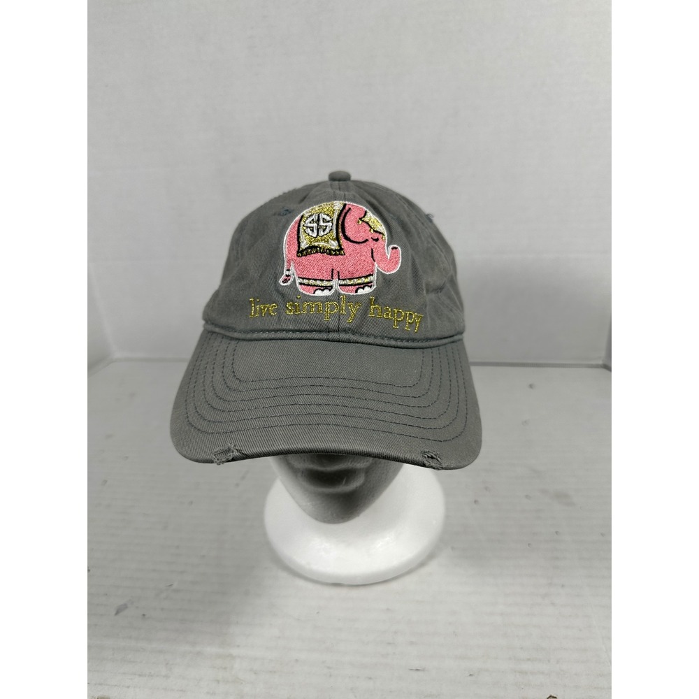 Simply Southern Grey Pink Elephant Live Simply Happy Distressed Baseball Hat Cap